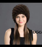 Womens Mink Fur Hat High Stretch Thick Ladies Winter Warm Knitted Ski Beanie Cap