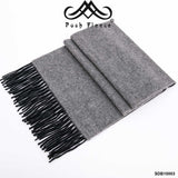 POSH FLEECE Pure Wool Scarf with Fringe - Two Tones / Grey Black